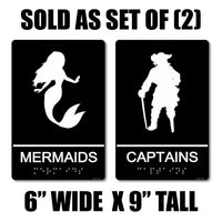 ADA Compliant “Nautical" - Mermaid & Captain Themed Restroom Signs