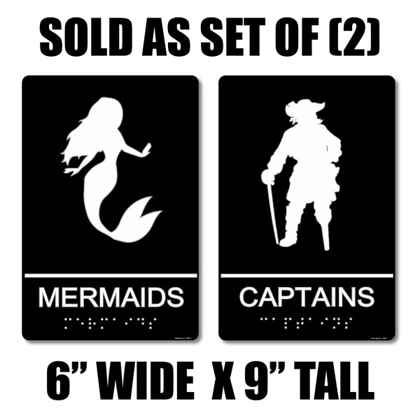 ADA Compliant “Nautical" - Mermaid & Captain Themed Restroom Signs