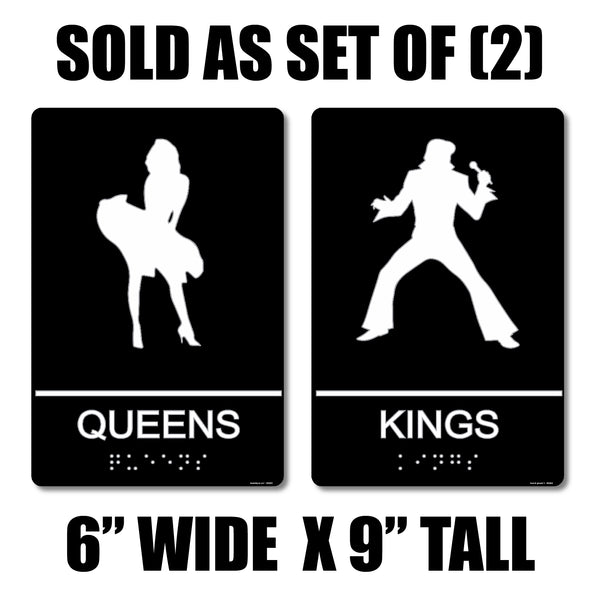 ADA Compliant “Elvis & Marilyn" Kings & Queens Themed Restroom / Bathroom Signs