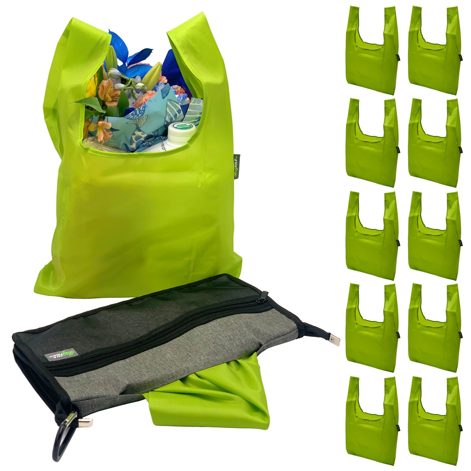 BagFold LIGHT - 10 Reusable Eco-Friendly Grocery Bags For Shopping