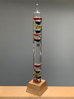 25" Tall Square Tube Galileo Thermometer With Wooden Base