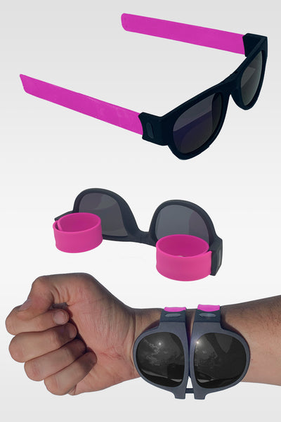 Folding Sunglasses with Slap Bracelet Arms - PINK ARMS / POLARIZED LENSES